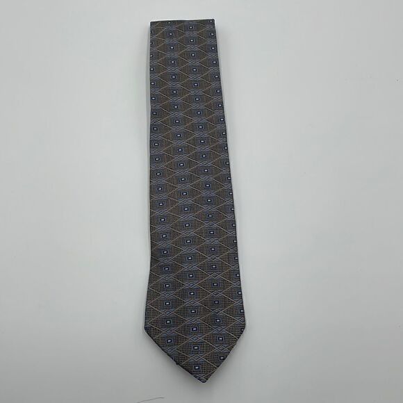 Tan and blue 100% silk Wilke Rodriguez necktie - Picture 1 of 5
